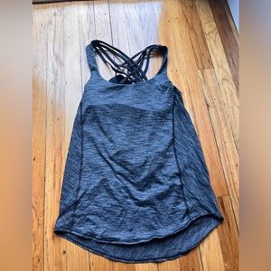 LULULEMON Black Grey Cross Strappy Open Back Sports Bra Tank Top Gym Shirt 6